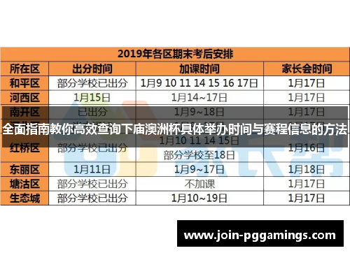 全面指南教你高效查询下庙澳洲杯具体举办时间与赛程信息的方法